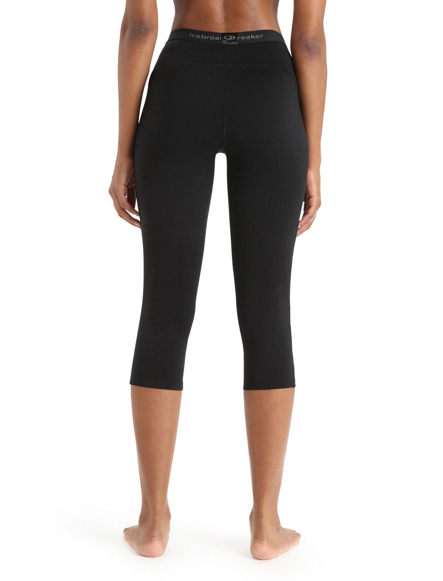 Black Icebreaker Merino 200 Oasis 3/4 Thermal Leggings Women's Base Layers | AU 1872VRWD